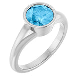 Platinum Round Natural Swiss Blue Topaz Bezel-Set Solitaire Ring