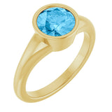 14K Gold Round Natural Swiss Blue Topaz Bezel-Set Solitaire Ring - Yellow Gold