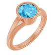 14K Gold Round Natural Swiss Blue Topaz Bezel-Set Solitaire Ring - Rose Gold