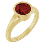 14K Gold Round Natural Mozambique Garnet Bezel-Set Solitaire Ring – 7mm Stones - Yellow Gold