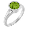 Platinum Round Natural Peridot Bezel-Set Solitaire Ring – 7mm Stones