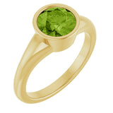 14K Gold Round Natural Peridot Bezel-Set Solitaire Ring – 7mm Stones - Yellow Gold