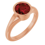 14K Gold Round Natural Mozambique Garnet Bezel-Set Solitaire Ring – 7mm Stones - Rose Gold