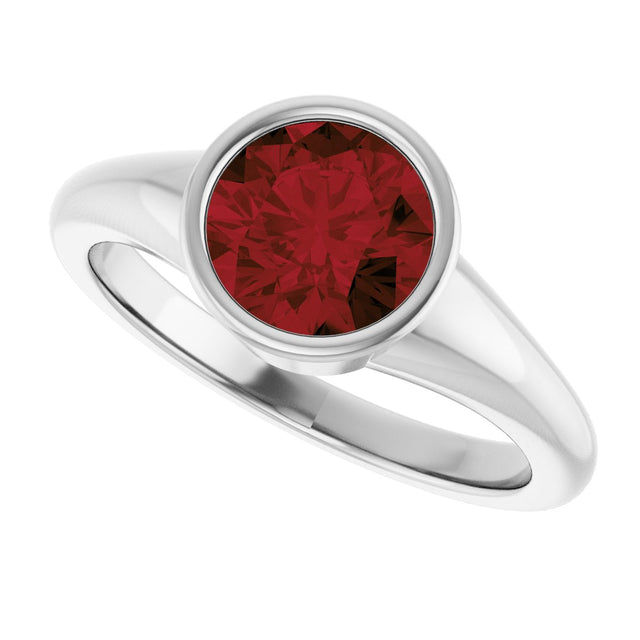 Platinum Round Natural Mozambique Garnet Bezel-Set Solitaire Ring – 7mm Stones - view 5