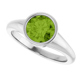 14K Gold Round Natural Peridot Bezel-Set Solitaire Ring – 7mm Stones - White Gold - view 5