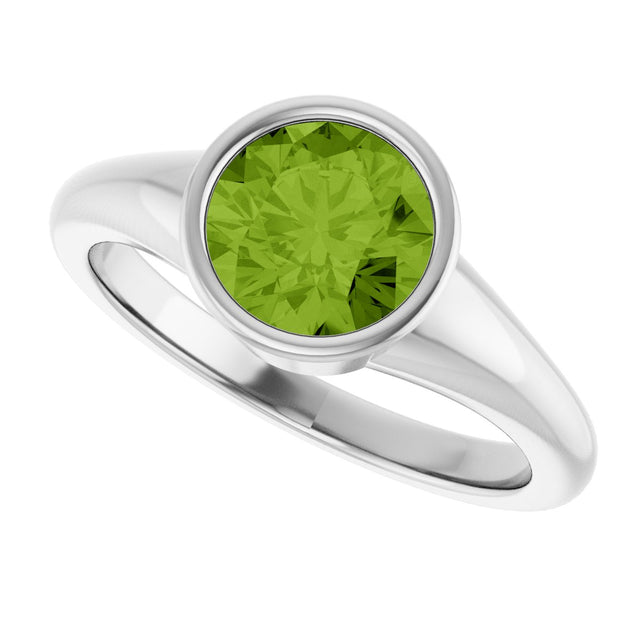 14K Gold Round Natural Peridot Bezel-Set Solitaire Ring – 7mm Stones - White Gold - view 5