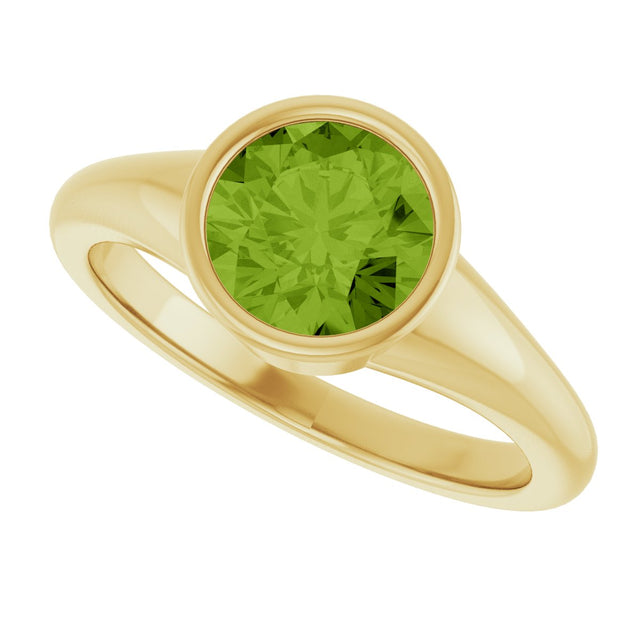 14K Gold Round Natural Peridot Bezel-Set Solitaire Ring – 7mm Stones - Yellow Gold - view 5