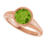14K Gold Round Natural Peridot Bezel-Set Solitaire Ring – 7mm Stones - Rose Gold - view 5