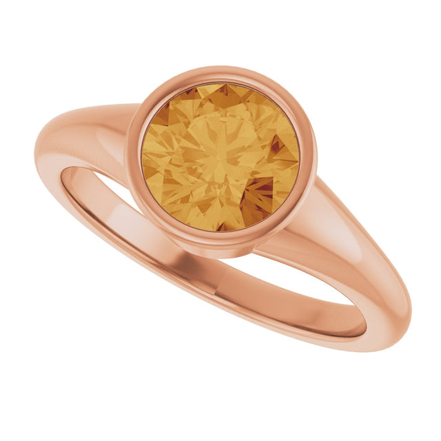14K Gold Round Natural Citrine Bezel-Set Solitaire Ring – 7mm Stones - Rose Gold - view 5