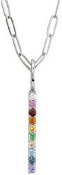 14K Gold Round Natural Diamond Rainbow Bar Necklace or Pendant - White Gold