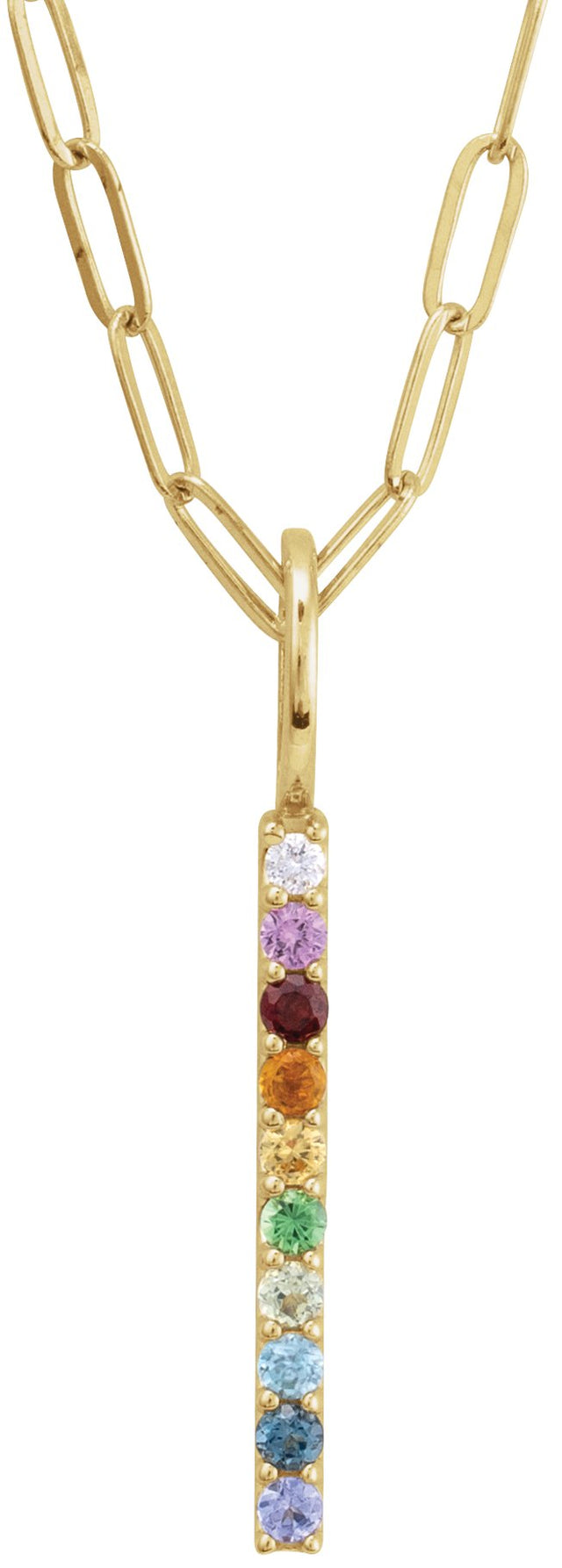 14K Gold Round Natural Diamond Rainbow Bar Necklace or Pendant - Yellow Gold