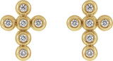 14K Gold Round Natural Diamond Cross Earrings – 1.2mm Stones - Yellow Gold - view 4