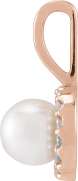 14K Gold Cultured White Akoya Pearl & Natural Diamond Halo-Style Pearl Pendant – 4.5-7.5mm Stones - Rose Gold - view 2