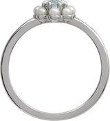Platinum Oval Natural Sky Blue Topaz & Cultured White Seed Pearl Halo-Style Pearl Ring - view 2