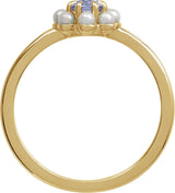 14K Gold Oval Natural Tanzanite & Cultured White Seed Pearl Halo-Style Pearl Ring - Yellow Gold - view 2