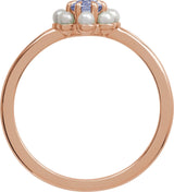 14K Gold Oval Natural Tanzanite & Cultured White Seed Pearl Halo-Style Pearl Ring - Rose Gold - view 2