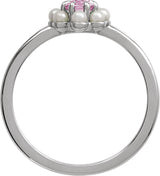 Platinum Oval Natural Pink Tourmaline & Cultured White Seed Pearl Halo-Style Pearl Ring - view 2