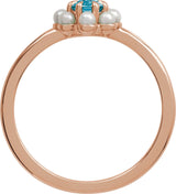 14K Gold Oval Natural London Blue Topaz & Cultured White Seed Pearl Halo-Style Pearl Ring - Rose Gold - view 2