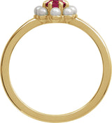 14K Gold Oval Natural Rhodolite Garnet & Cultured White Seed Pearl Halo-Style Pearl Ring - Yellow Gold - view 2