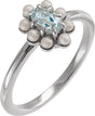 Platinum Oval Natural Sky Blue Topaz & Cultured White Seed Pearl Halo-Style Pearl Ring