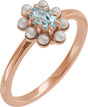 14K Gold Oval Natural Sky Blue Topaz & Cultured White Seed Pearl Halo-Style Pearl Ring - Rose Gold