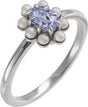 Platinum Oval Natural Tanzanite & Cultured White Seed Pearl Halo-Style Pearl Ring