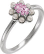 Platinum Oval Natural Pink Tourmaline & Cultured White Seed Pearl Halo-Style Pearl Ring