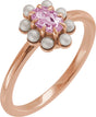 14K Gold Oval Natural Pink Tourmaline & Cultured White Seed Pearl Halo-Style Pearl Ring - Rose Gold