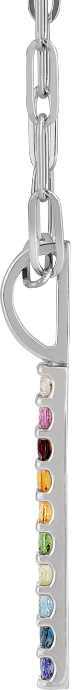 14K Gold Round Natural Diamond Rainbow Bar Necklace or Pendant - White Gold - view 2