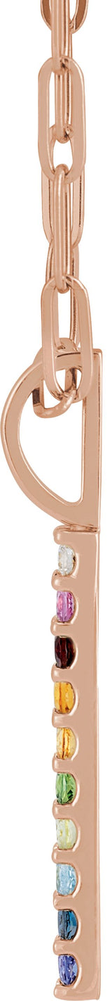 14K Gold Round Natural Diamond Rainbow Bar Necklace or Pendant - Rose Gold - view 2