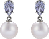 Platinum Cultured White Akoya Pearl & Natural Tanzanite Pearl Earrings - view 4
