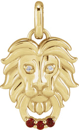14K Gold Round Natural Mozambique Garnet & Natural Diamond Accented Lion Necklace or Pendant – 0.005 CTW - Yellow Gold
