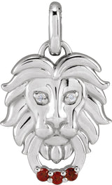 14K Gold Round Natural Mozambique Garnet & Natural Diamond Accented Lion Necklace or Pendant – 0.005 CTW - White Gold