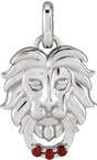 14K Gold Round Natural Mozambique Garnet & Natural Diamond Accented Lion Necklace or Pendant – 0.005 CTW - White Gold
