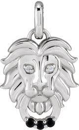 14K Gold Round Natural Black Spinel & Natural Diamond Accented Lion Necklace or Pendant - White Gold - view 4