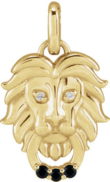 14K Gold Round Natural Black Spinel & Natural Diamond Accented Lion Necklace or Pendant - Yellow Gold