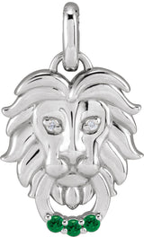 14K Gold Round Natural Tsavorite Garnet & Natural Diamond Accented Lion Necklace or Pendant - White Gold