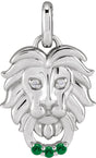 14K Gold Round Natural Tsavorite Garnet & Natural Diamond Accented Lion Necklace or Pendant - White Gold