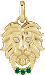 14K Gold Round Natural Tsavorite Garnet & Natural Diamond Accented Lion Necklace or Pendant - Yellow Gold