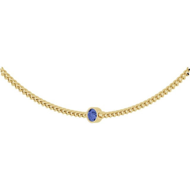 14K Gold Round Natural Tanzanite Solitaire Necklace - Yellow Gold - view 2