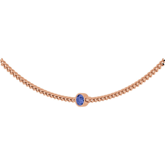 14K Gold Round Natural Tanzanite Solitaire Necklace - Rose Gold - view 2