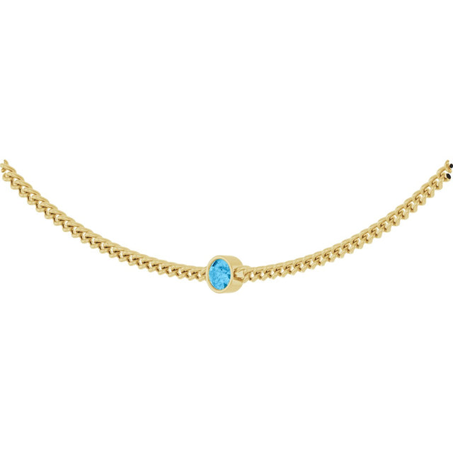 14K Gold Round Natural Swiss Blue Topaz Solitaire Necklace - Yellow Gold - view 2