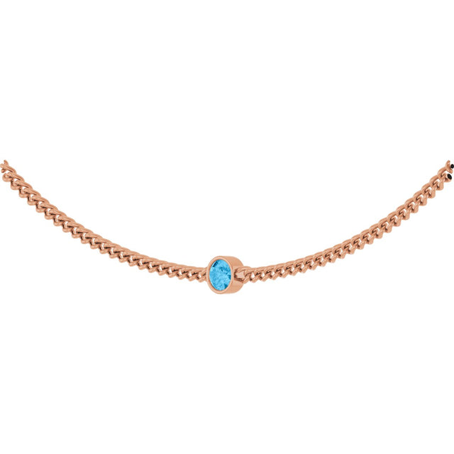 14K Gold Round Natural Swiss Blue Topaz Solitaire Necklace - Rose Gold - view 2
