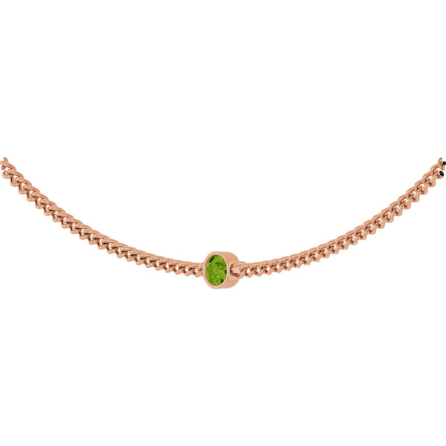 14K Gold Round Natural Peridot Solitaire Necklace III - Rose Gold - view 2