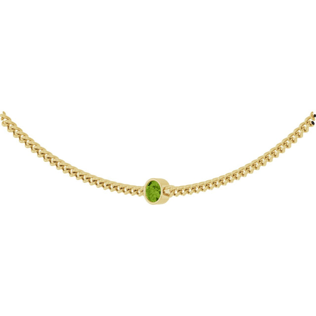 14K Gold Round Natural Peridot Solitaire Necklace III - Yellow Gold - view 2