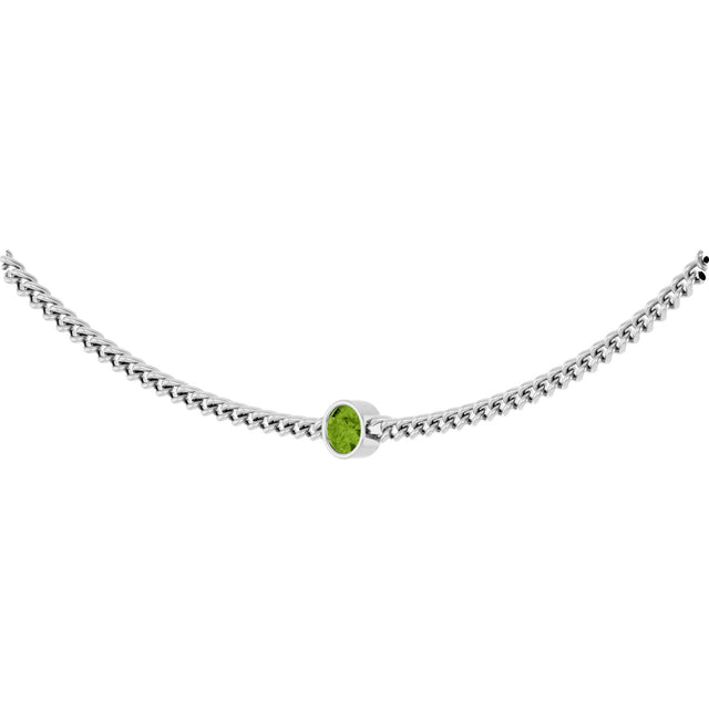 14K Gold Round Natural Peridot Solitaire Necklace III - White Gold - view 2