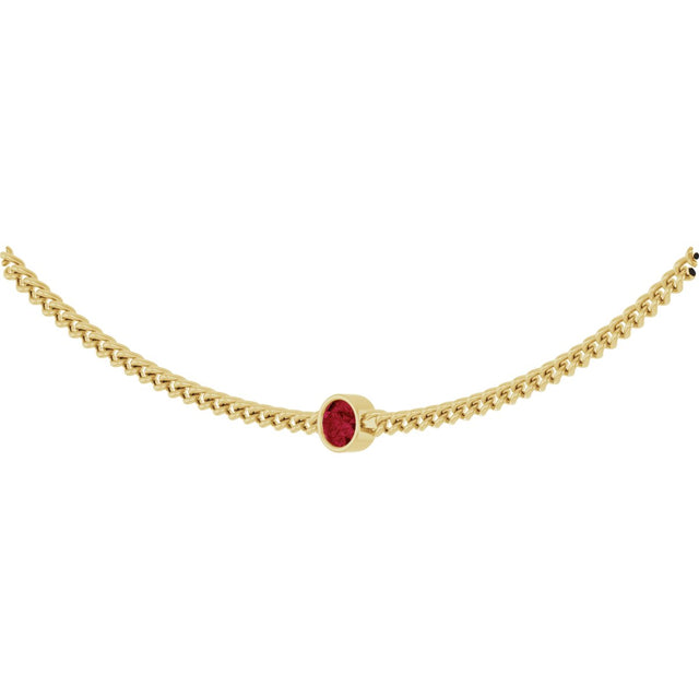 14K Gold Round Lab-Grown Ruby Solitaire Necklace III - Yellow Gold - view 2