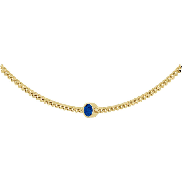 14K Gold Round Lab-Grown Blue Sapphire Solitaire Necklace III - Yellow Gold - view 2