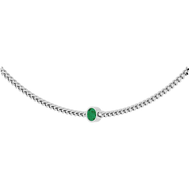 14K Gold Round Lab-Grown Emerald Solitaire Necklace III - White Gold - view 2