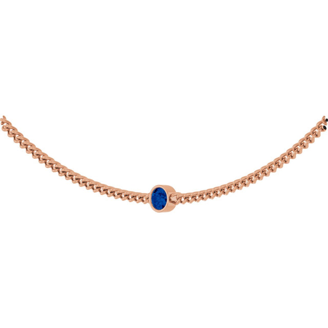 14K Gold Round Lab-Grown Blue Sapphire Solitaire Necklace III - Rose Gold - view 2
